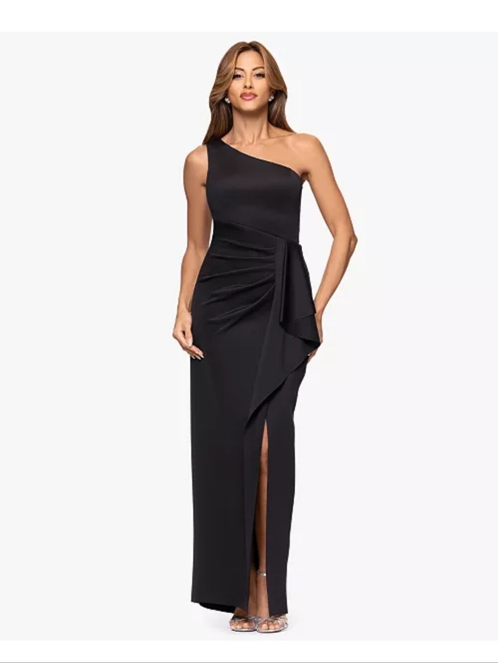 NWT XSCAPE One Shoulder Blue Gown Dress Ruffle Formal Evening Size 8 $249